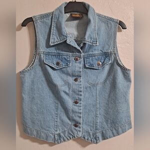 Faded Glory Denim Jean Vest Sleeveless Button Up EUC